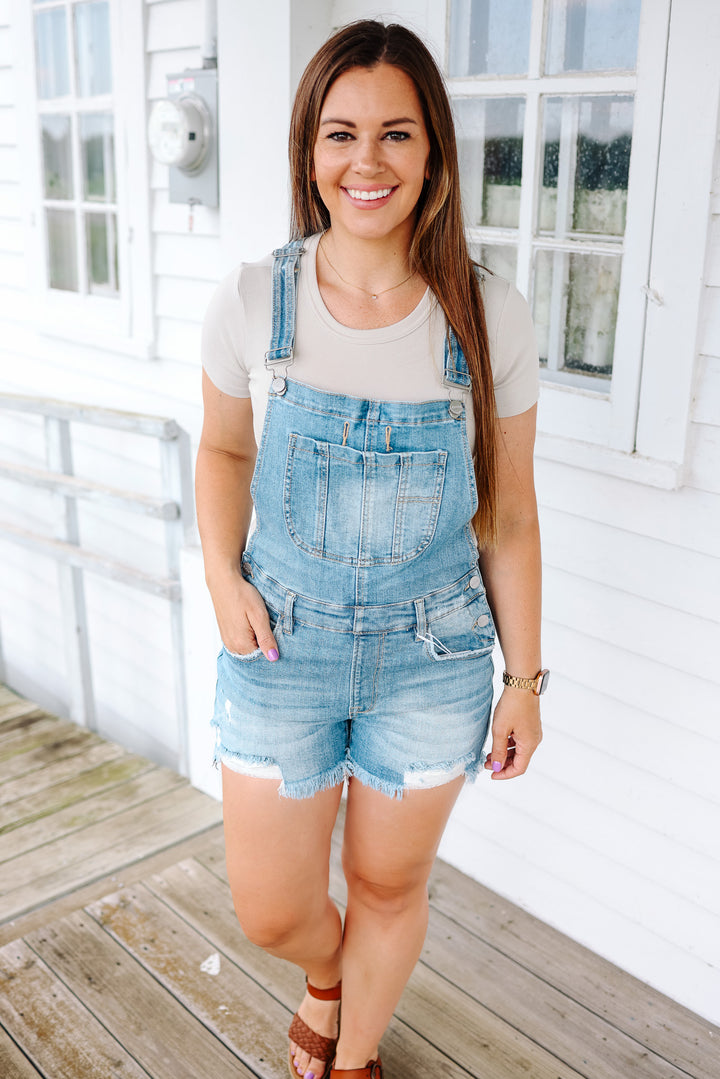 RISEN: McKenna Denim Short Overalls