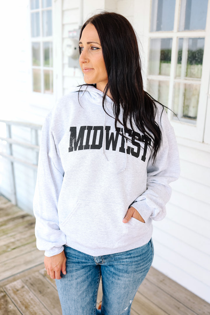 Light Distress Midwest Hooded Sweatshirt - Ash Grey