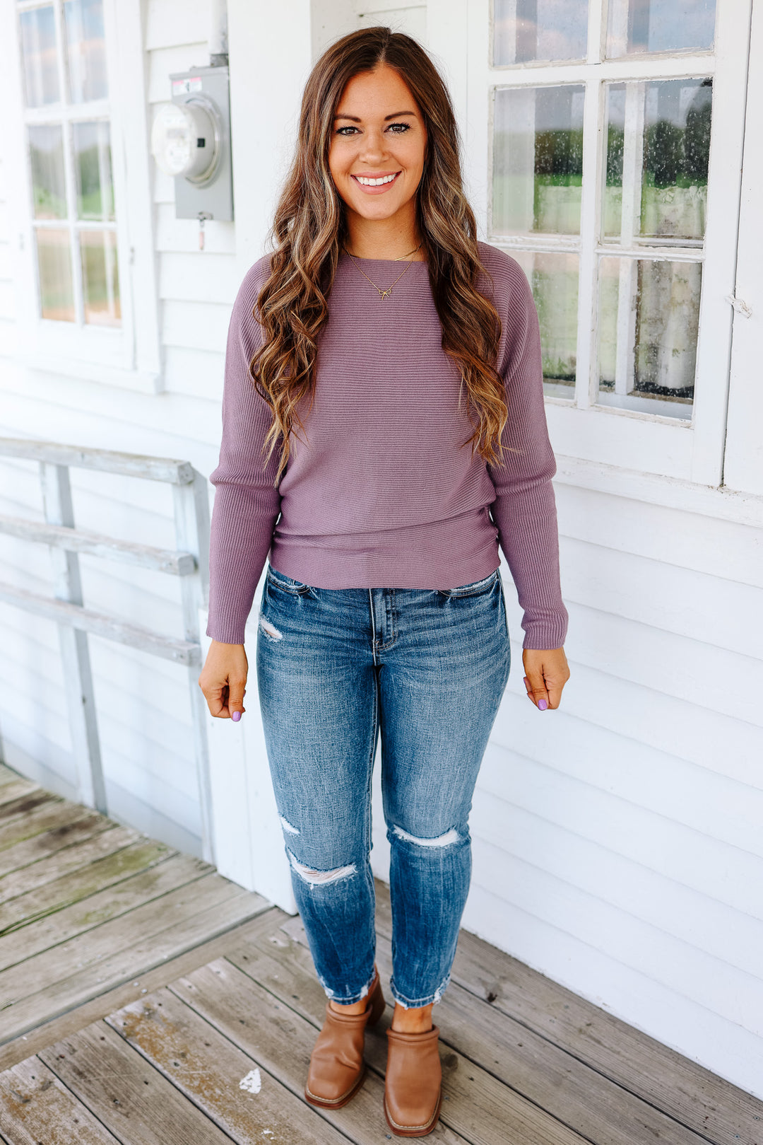 Peyton Ribbed Dolman Top - Lilac