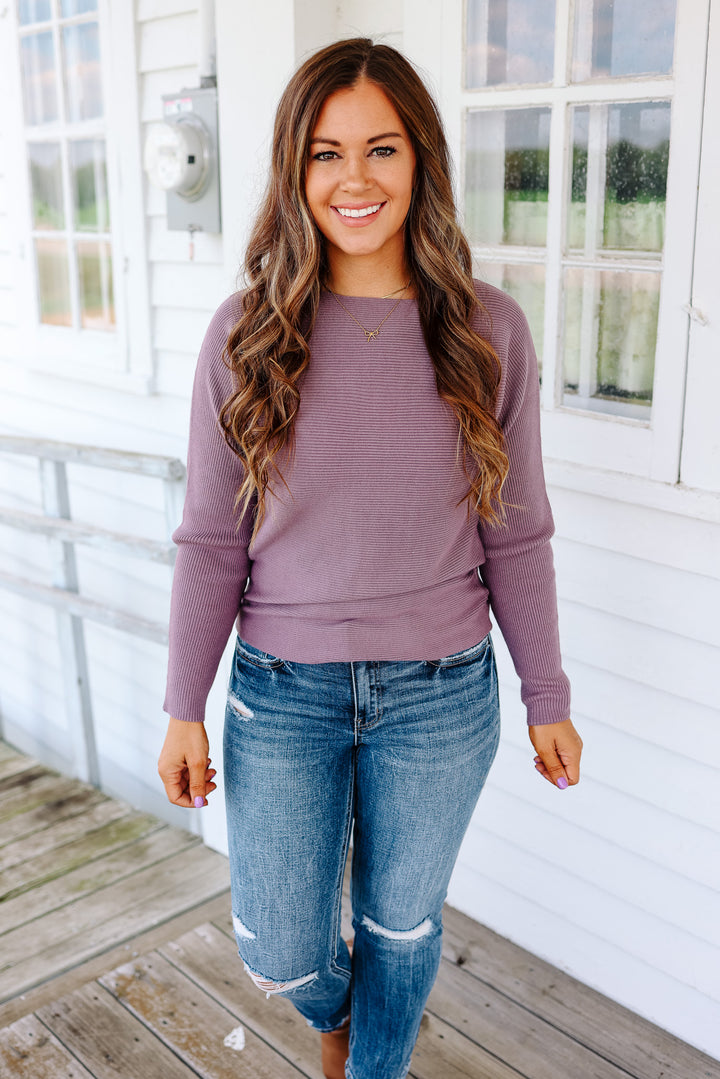 Peyton Ribbed Dolman Top - Lilac