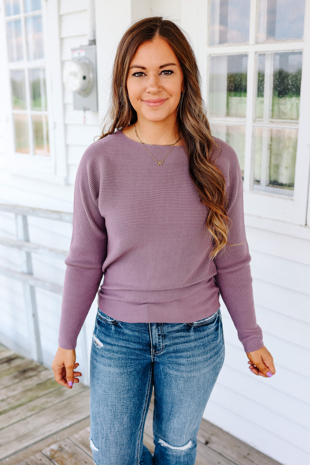 Peyton Ribbed Dolman Top - Lilac