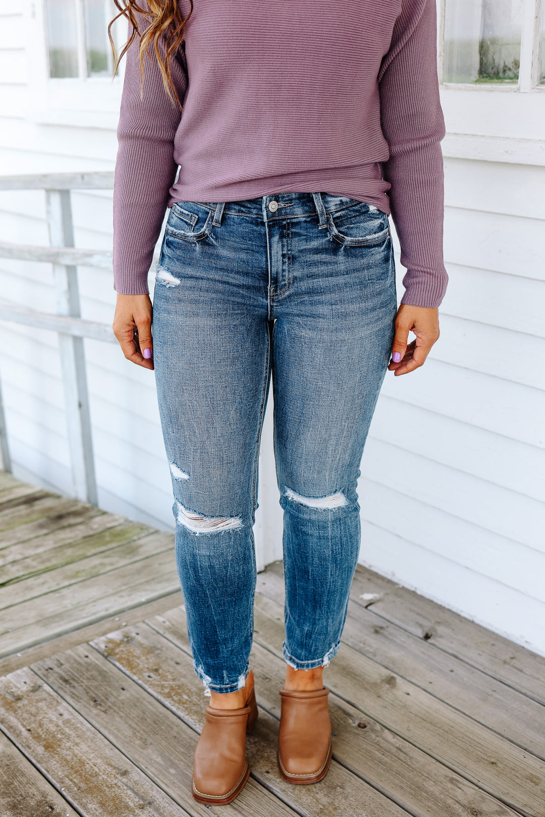 Easton Mid Rise Distressed Crop Straight Jean