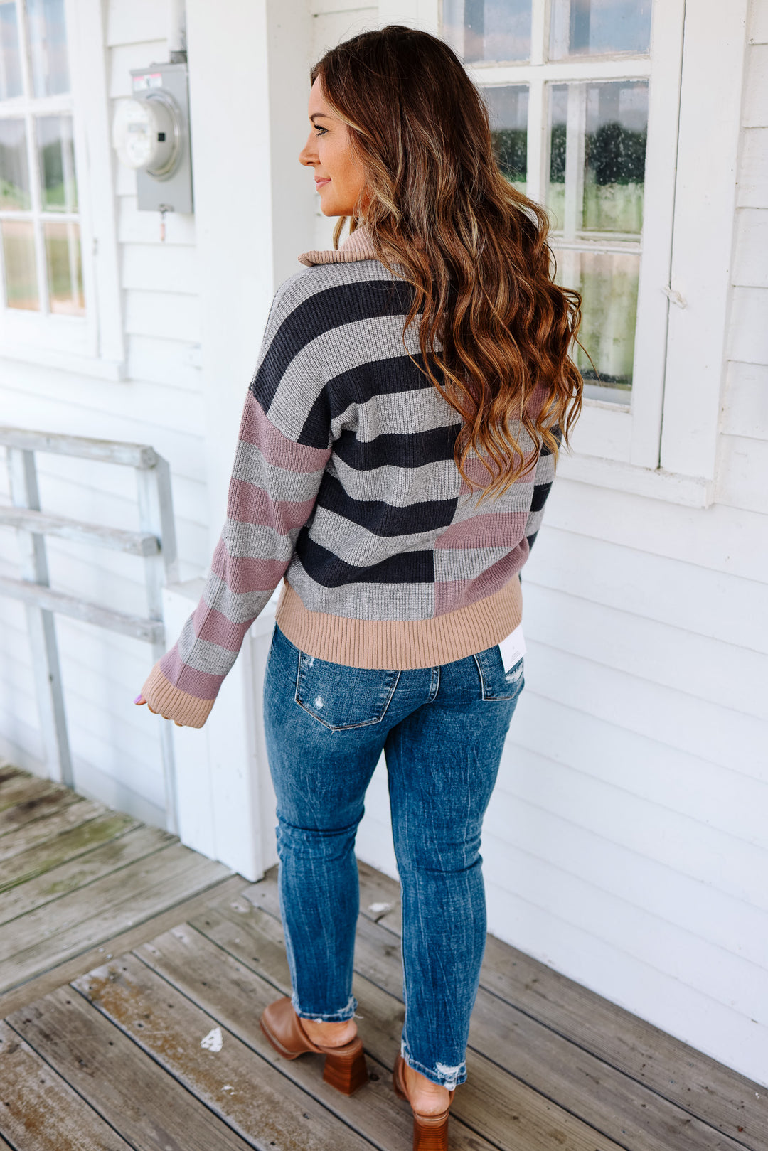 Ivy Half Zip Multi Striped Sweater