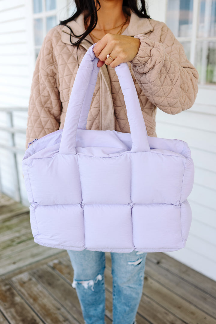 Kylie Quilted Tote Bag - Light Purple