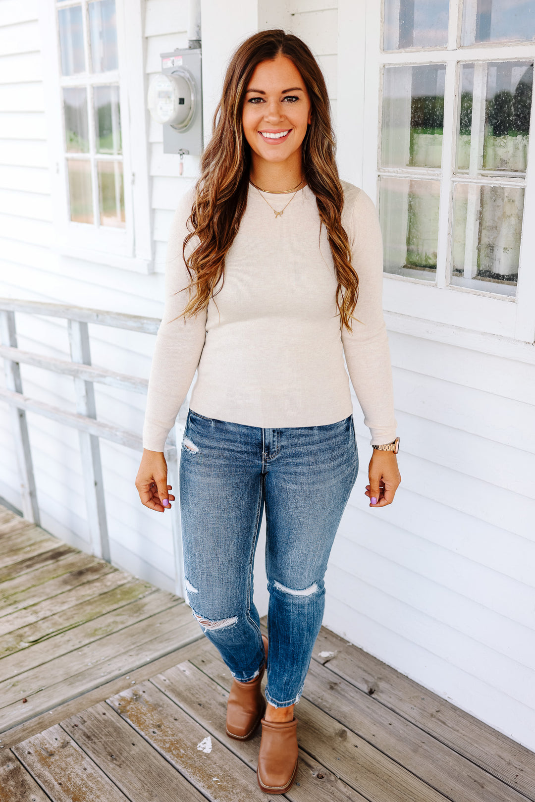 Andrea Long Sleeve Sweater - Oatmeal