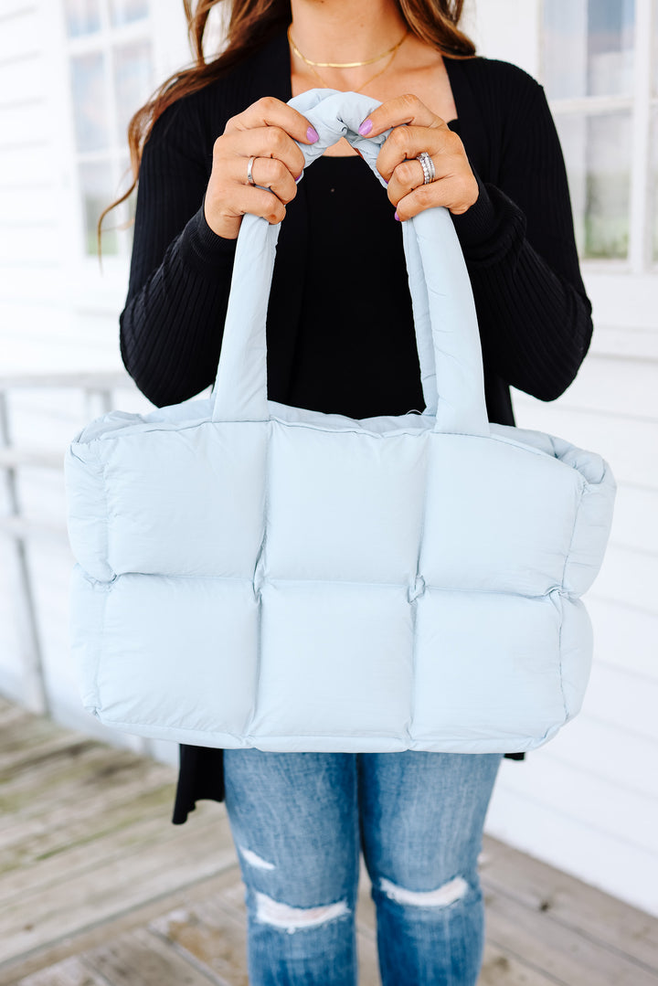 Kylie Quilted Tote Bag - Light Blue