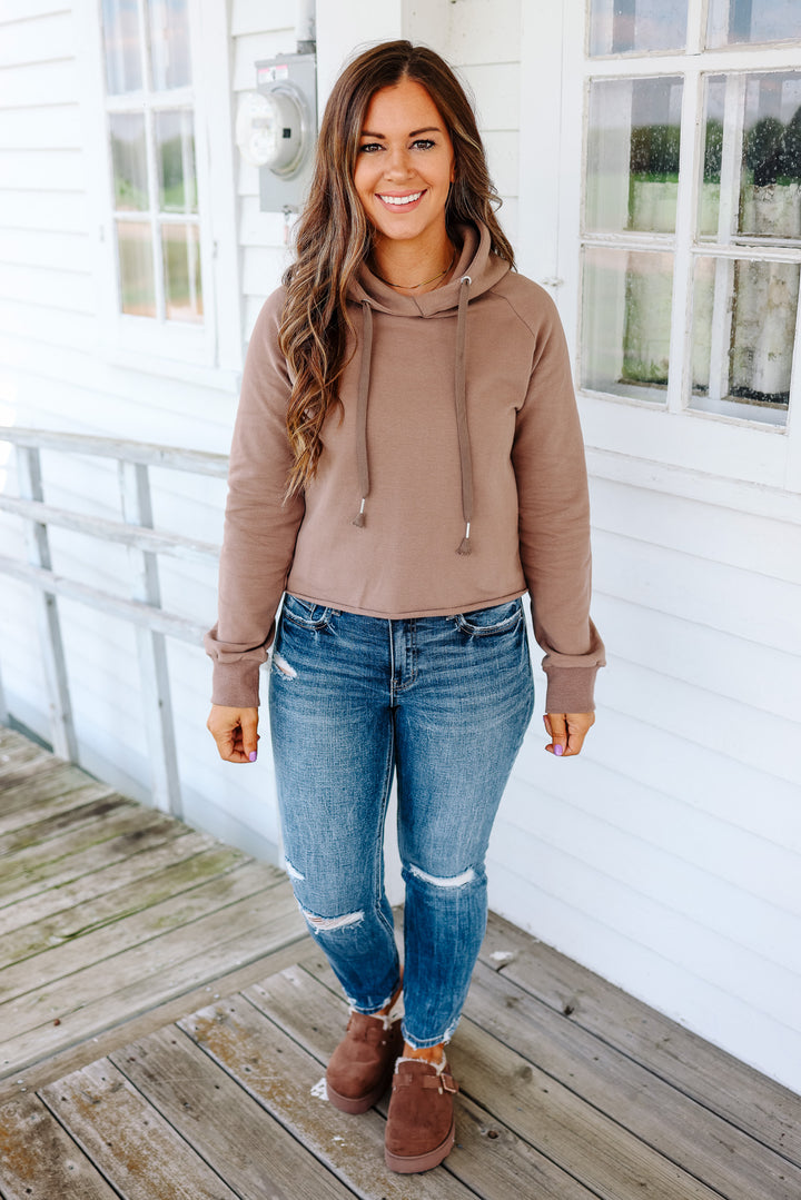 Blakely Crop Hoodie - Latte Brown