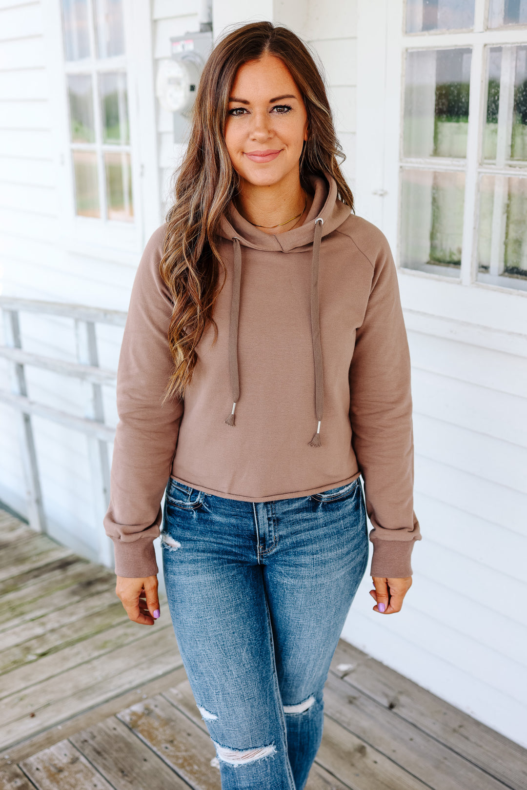 Blakely Crop Hoodie - Latte Brown