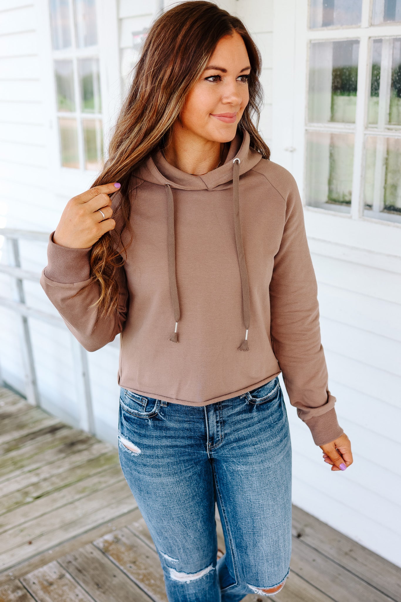 Blakely Crop Hoodie Latte Brown