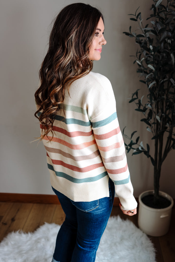 Leona Stripe Sweater - Sage & Pink