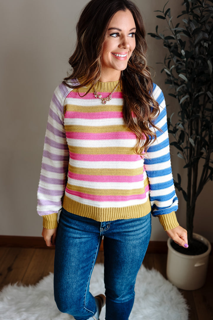 Leni Colorblock Multi Stripe Pullover