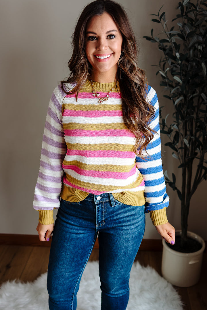 Leni Colorblock Multi Stripe Pullover