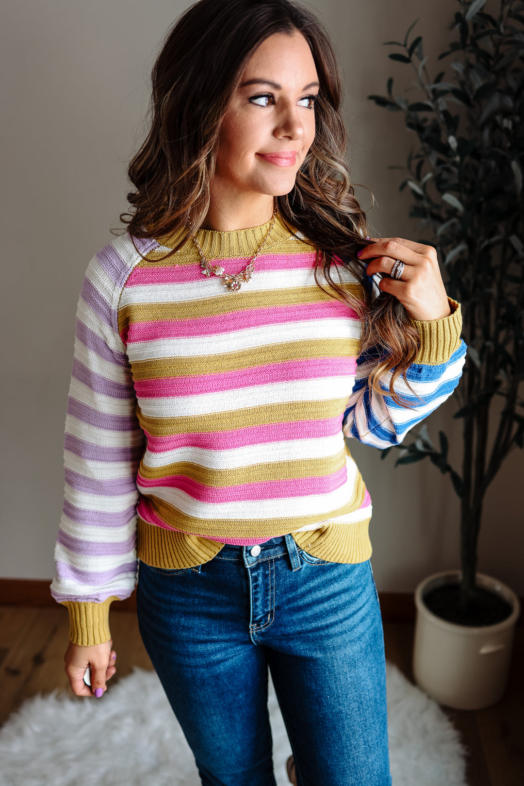 Leni Colorblock Multi Stripe Pullover