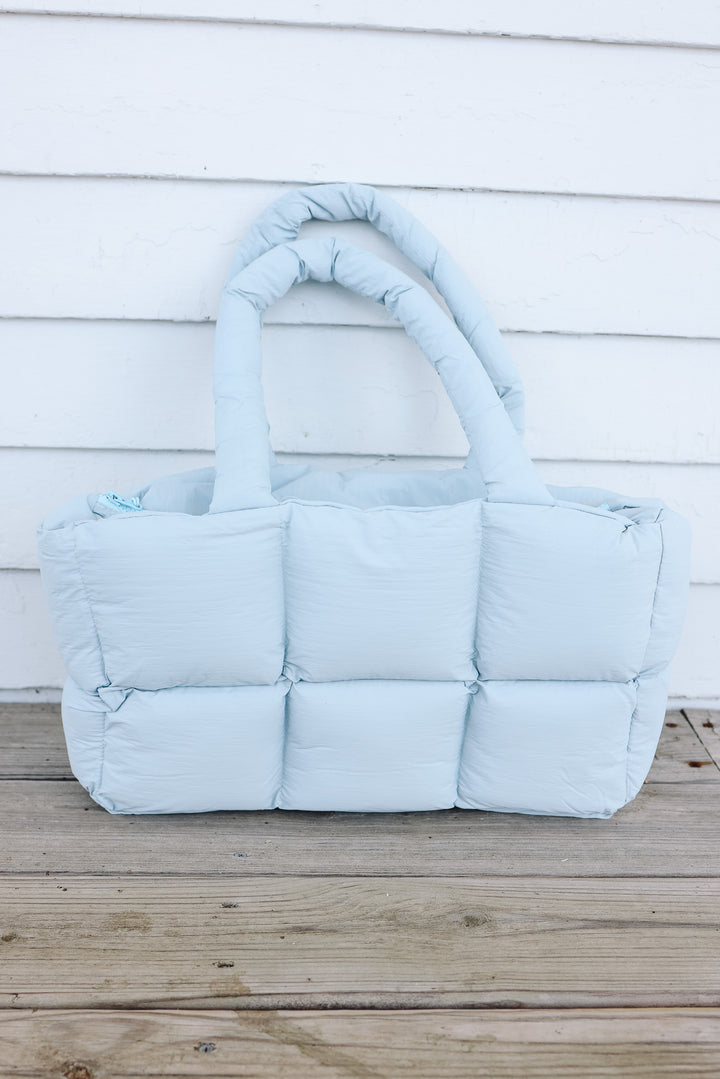 Kylie Quilted Tote Bag - Light Blue