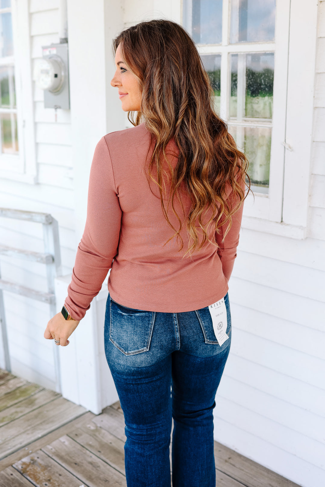 Audrey Ribbed Henley - Marsala