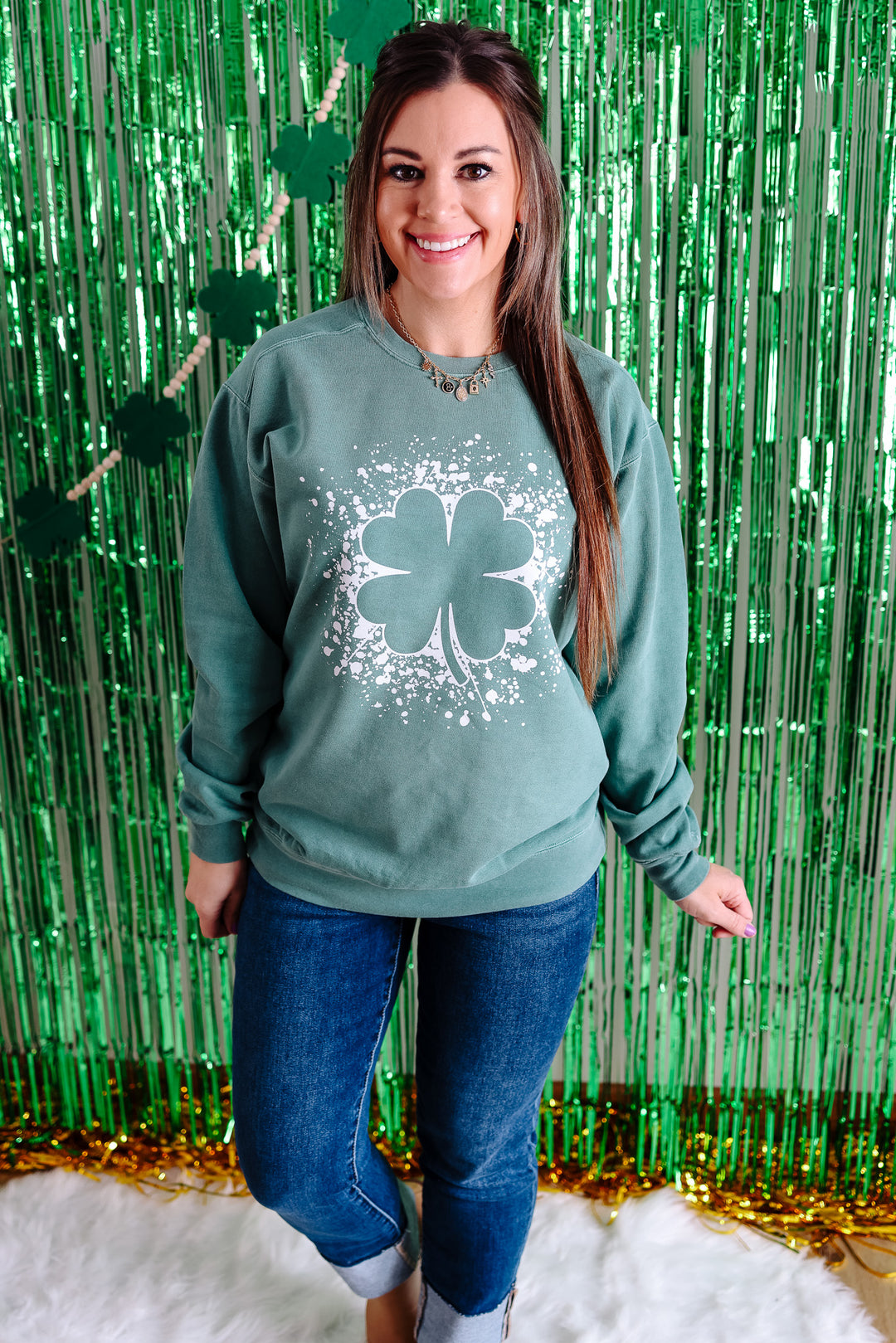 Splatter Clover Crewneck Sweatshirt - Light Green