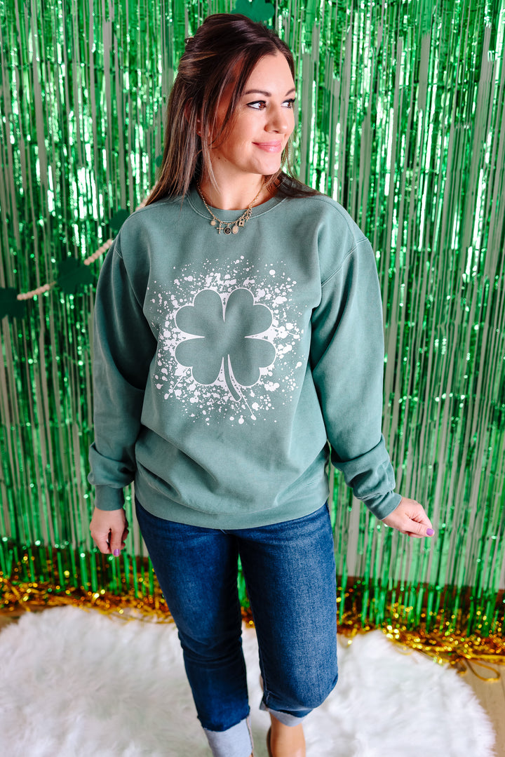 Splatter Clover Crewneck Sweatshirt - Light Green