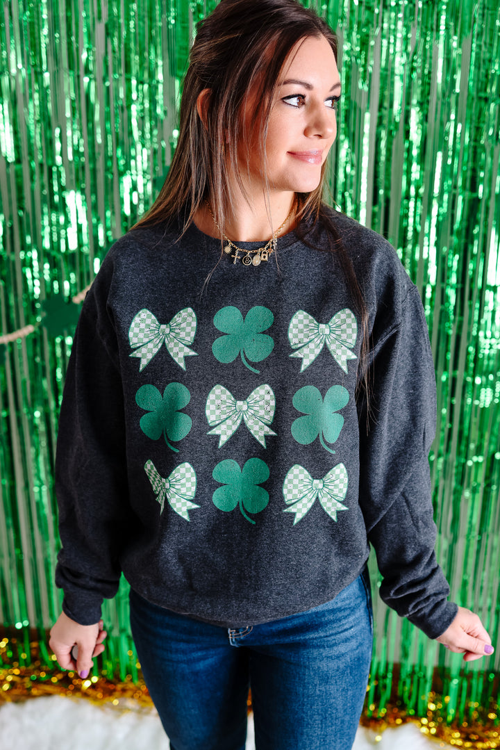 Shamrock Chic Crewneck Sweatshirt - Black Heather