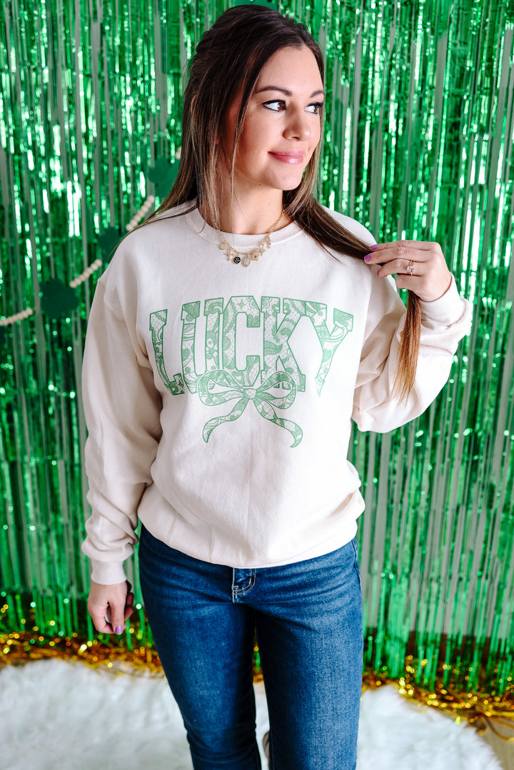 Lace & Luck Graphic Sweatshirt - Sweet Cream Heather