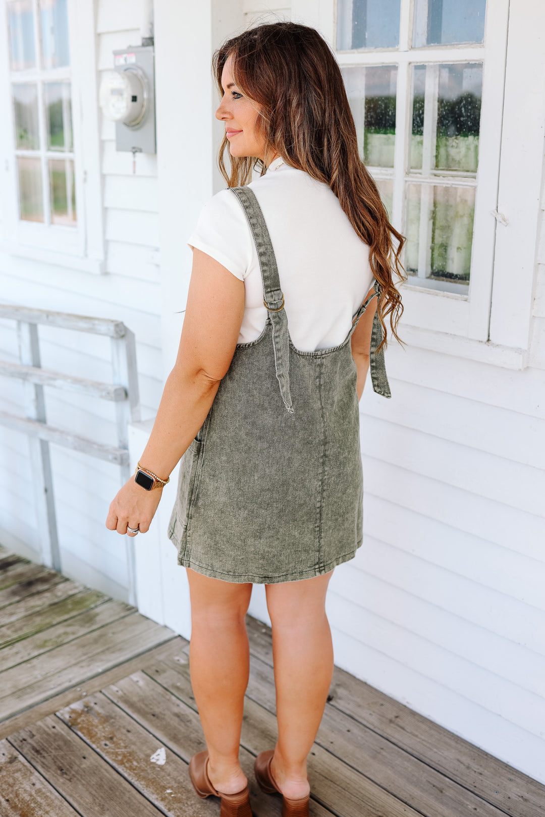 Snow Wash Twill Overall Dress - Olive