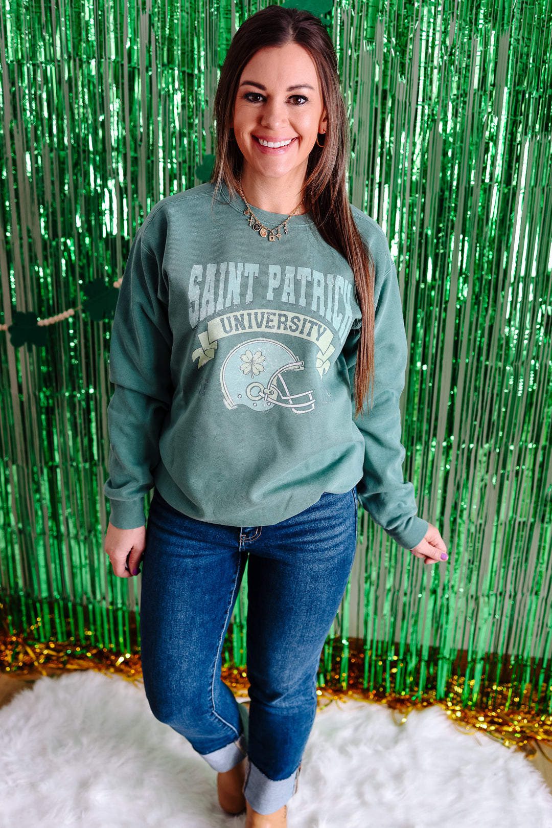 St. Patrick University Football Crewneck Sweatshirt - Light Green