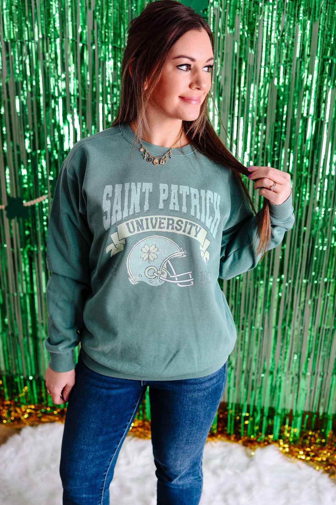 St. Patrick University Football Crewneck Sweatshirt - Light Green