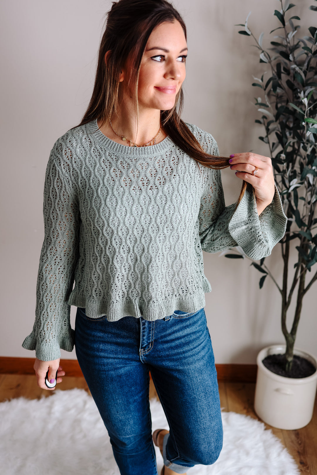 Millie Ruffled Hem Sweater - Mist Sage