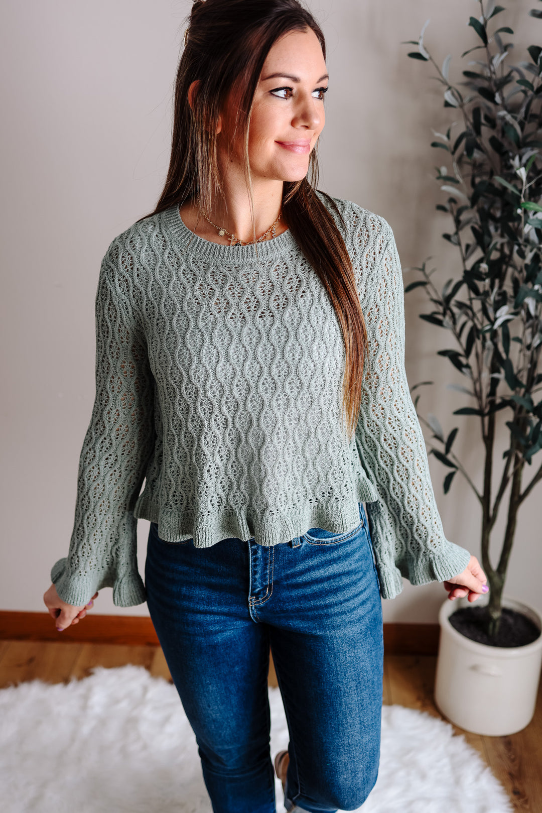 Millie Ruffled Hem Sweater - Mist Sage