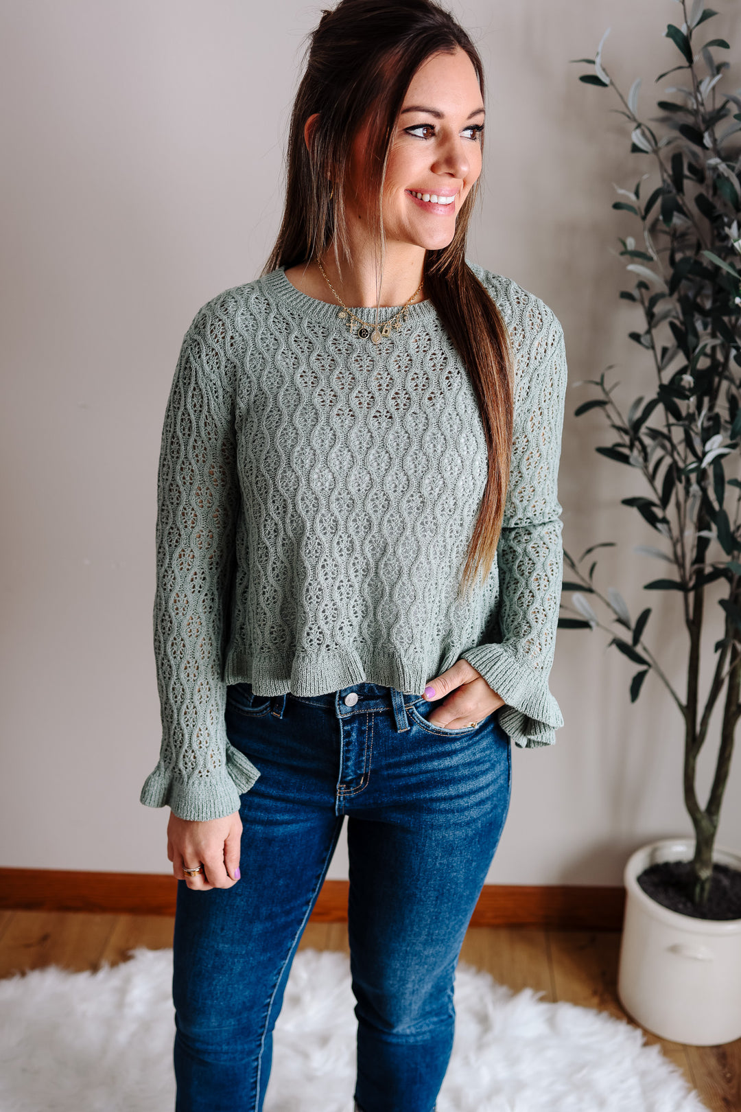 Millie Ruffled Hem Sweater - Mist Sage