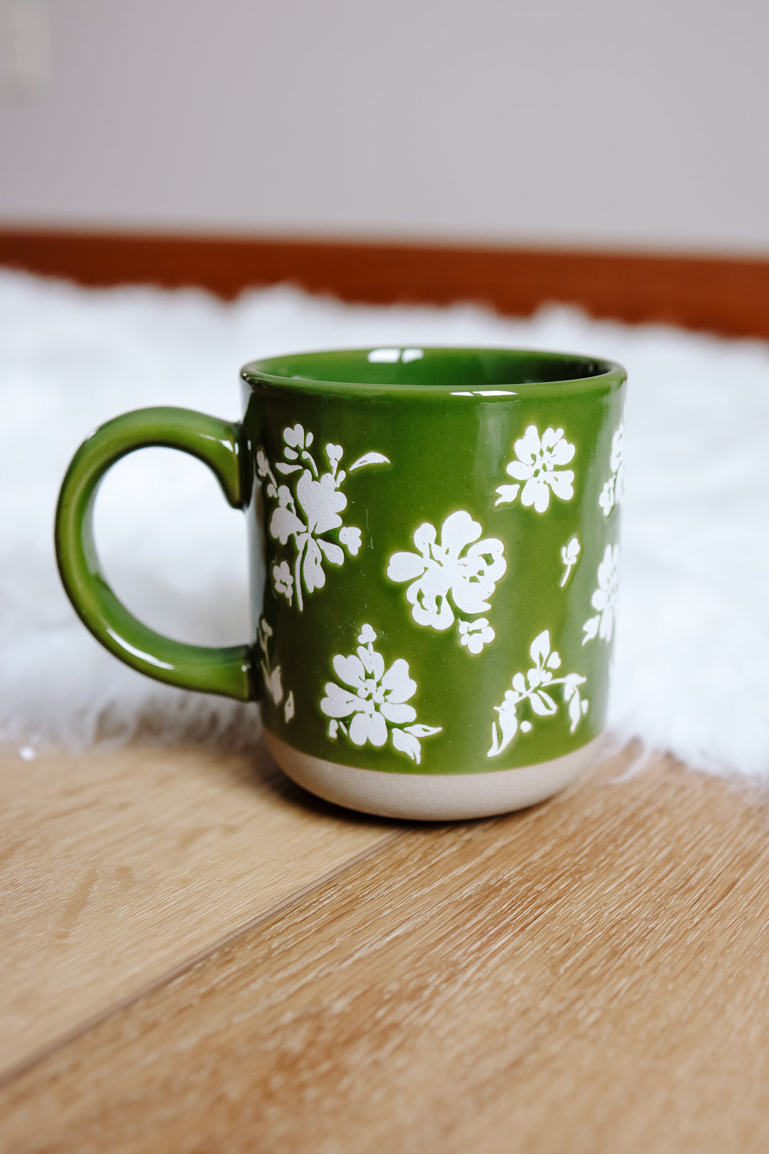 Green Floral Stoneware Coffee Mug