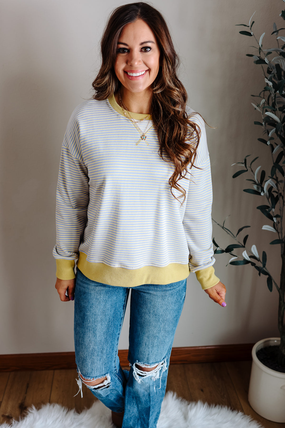 Vivi Mini Stripe Sweatershirt - Lemon/Lavender