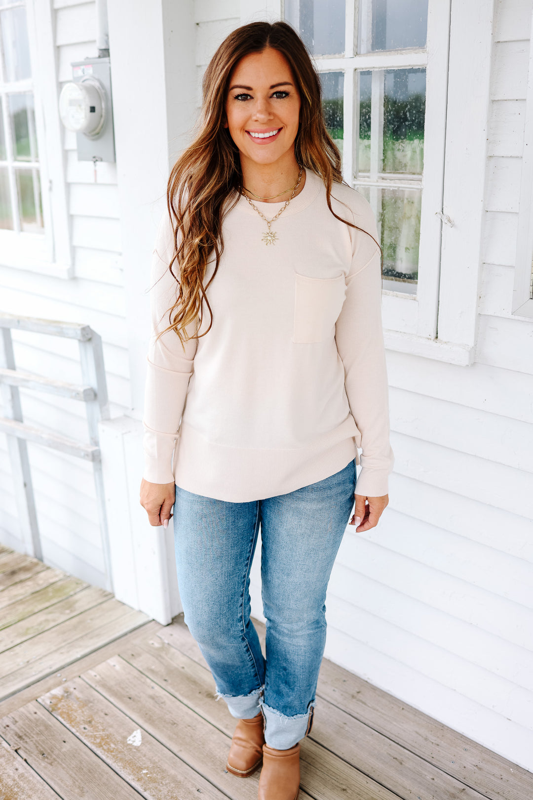 Vivian Side Split Sweater - Cream