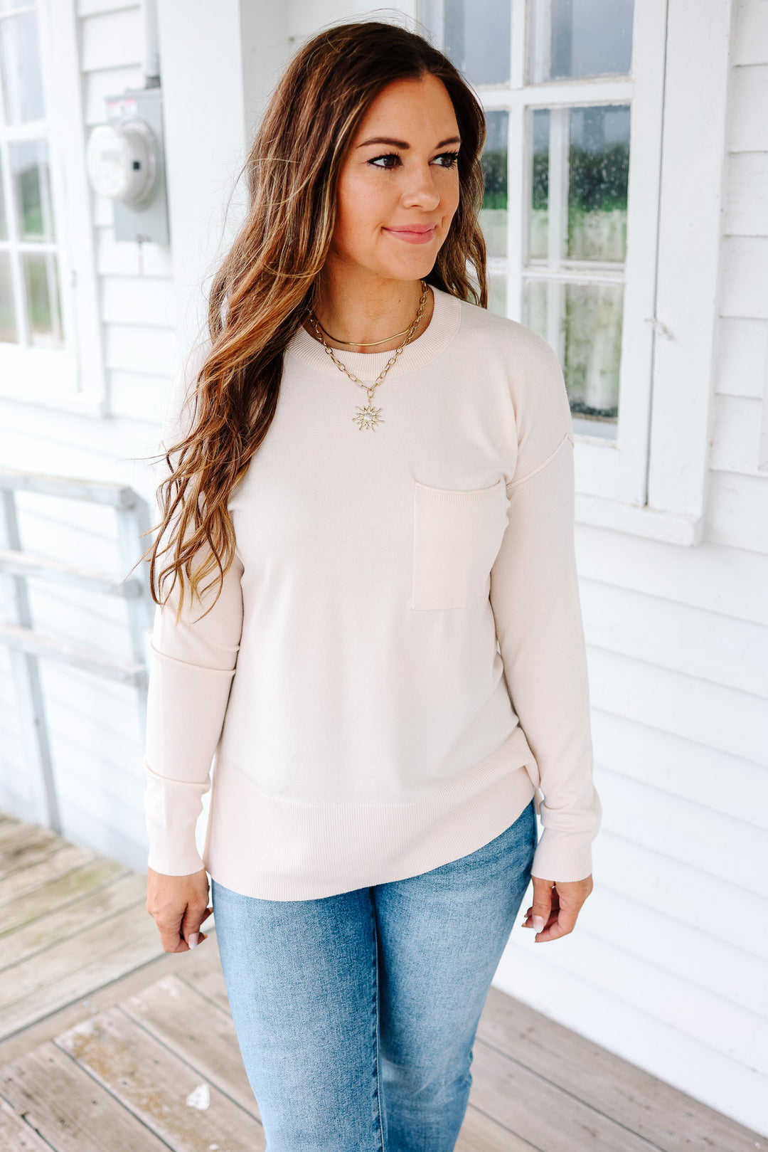 Vivian Side Split Sweater - Cream