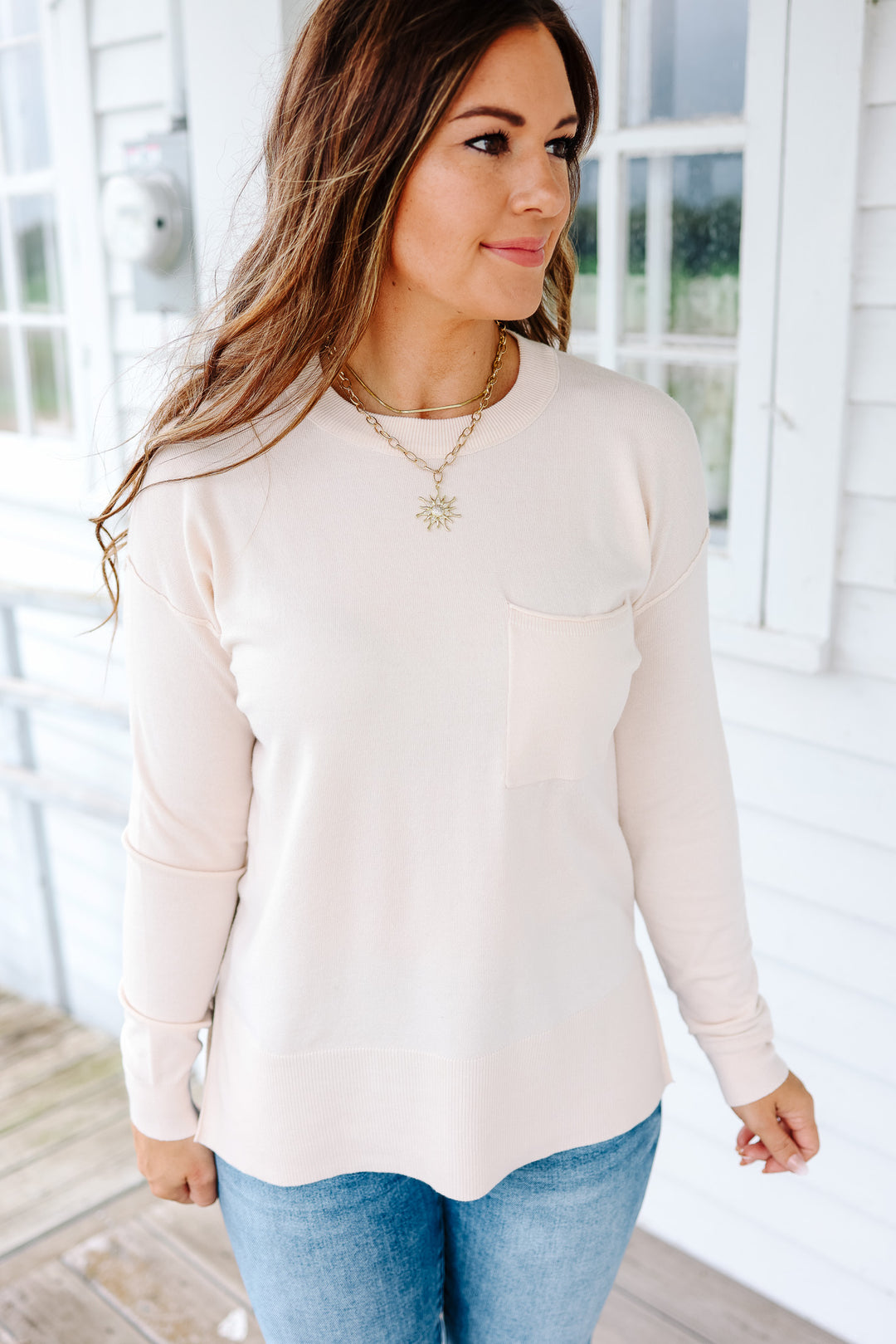 Vivian Side Split Sweater - Cream