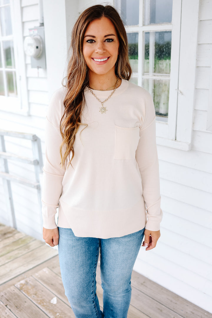 Vivian Side Split Sweater - Cream