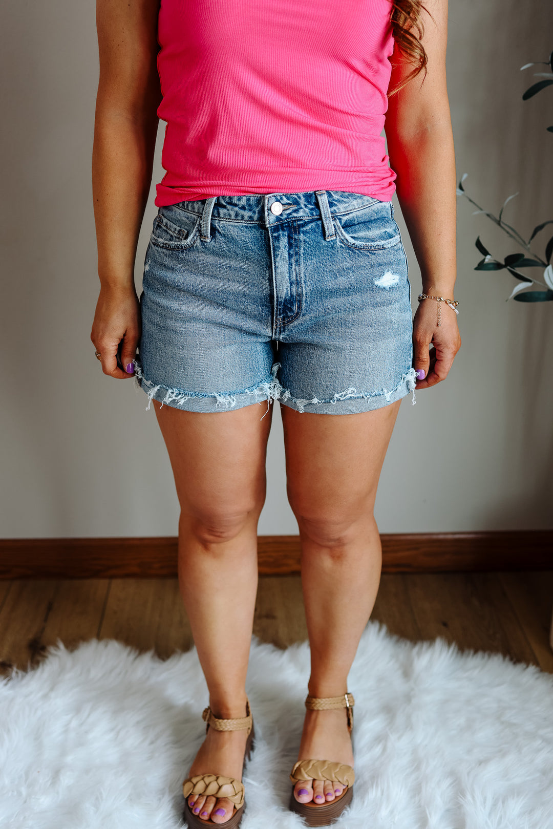 VERVET: Taylor High Rise Cuffed Denim Shorts