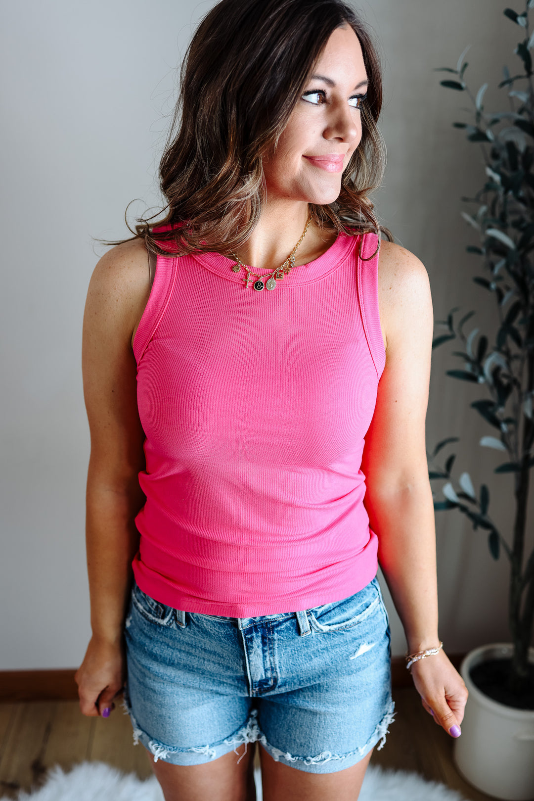 Raya Ribbed Tank - Fuchsia