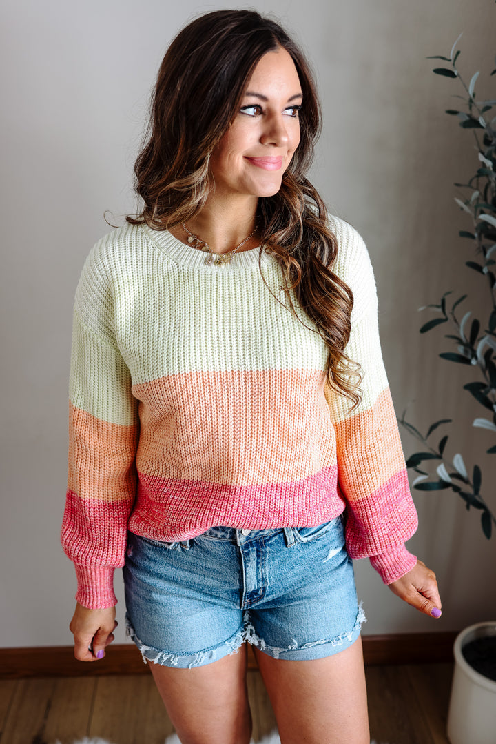 Sol Color Block Sweater - Orange Multi