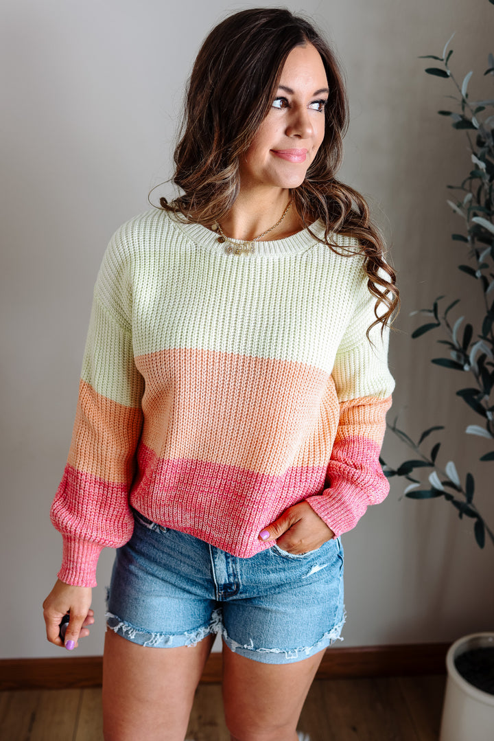 Sol Color Block Sweater - Orange Multi