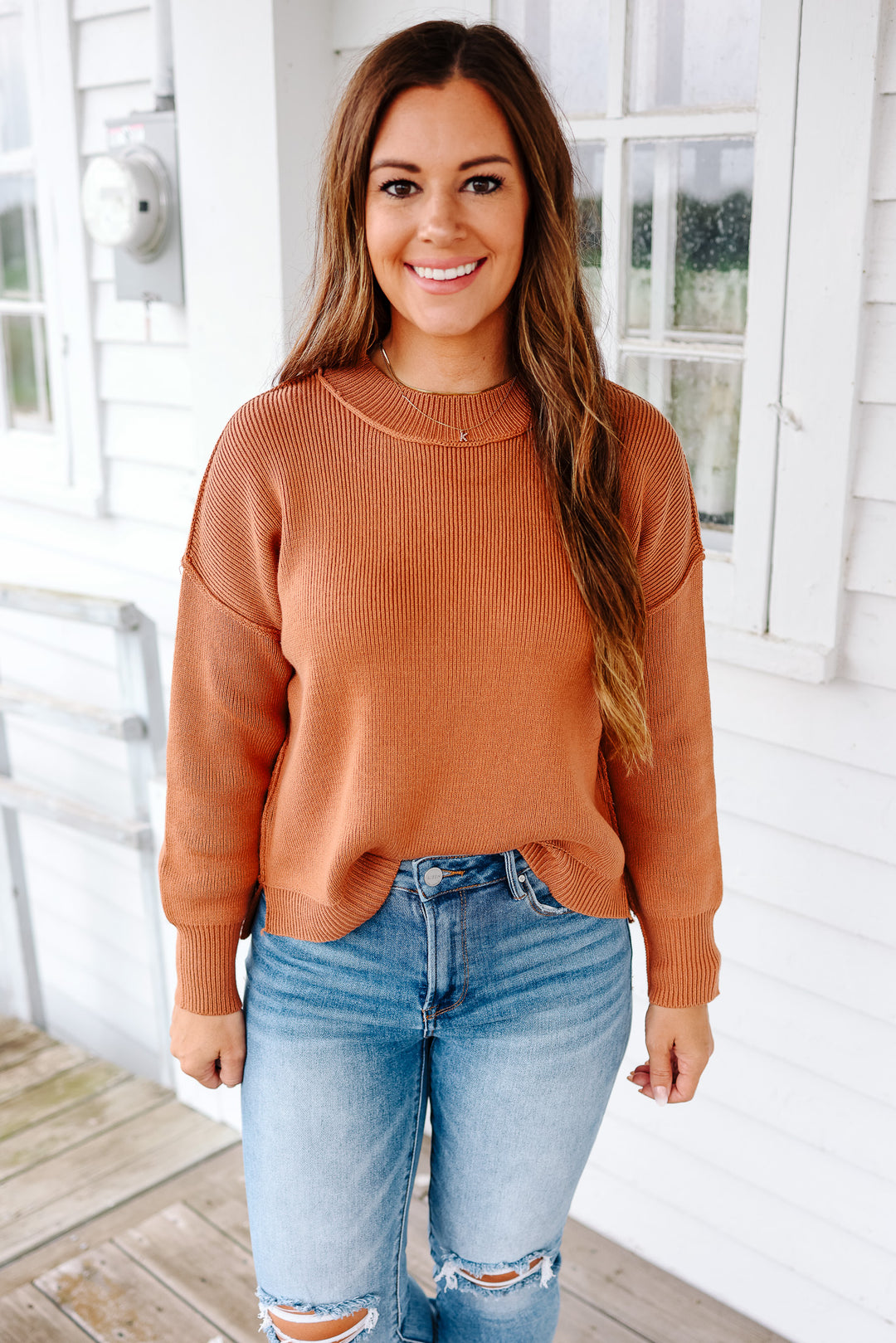 Harper Ribbed Knit Sweater - Apricot