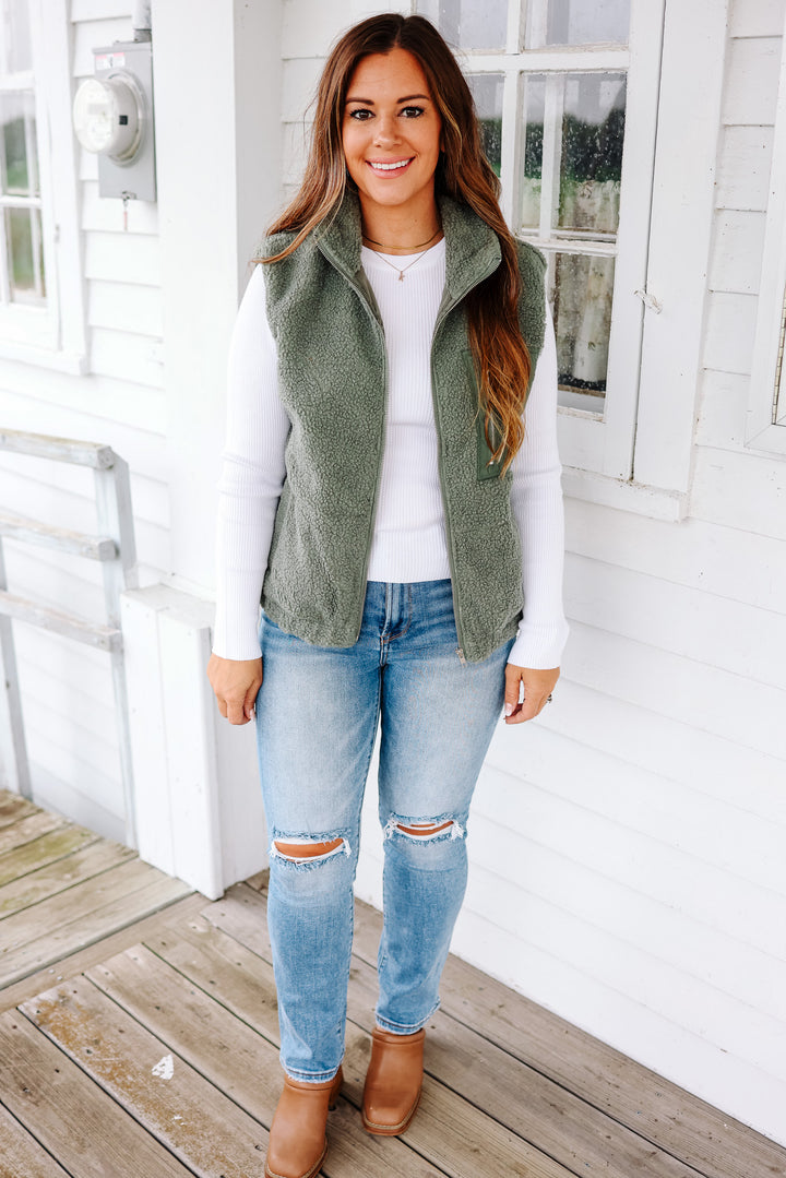 Emma Fleece Vest - Sage