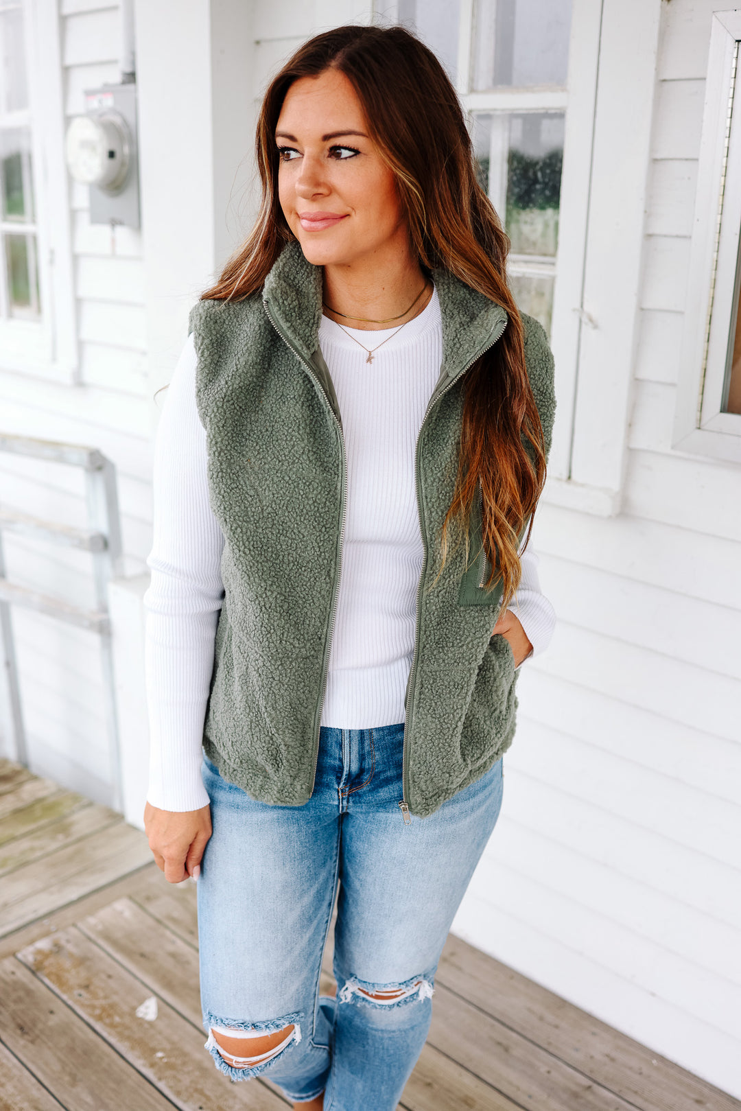 Emma Fleece Vest - Sage