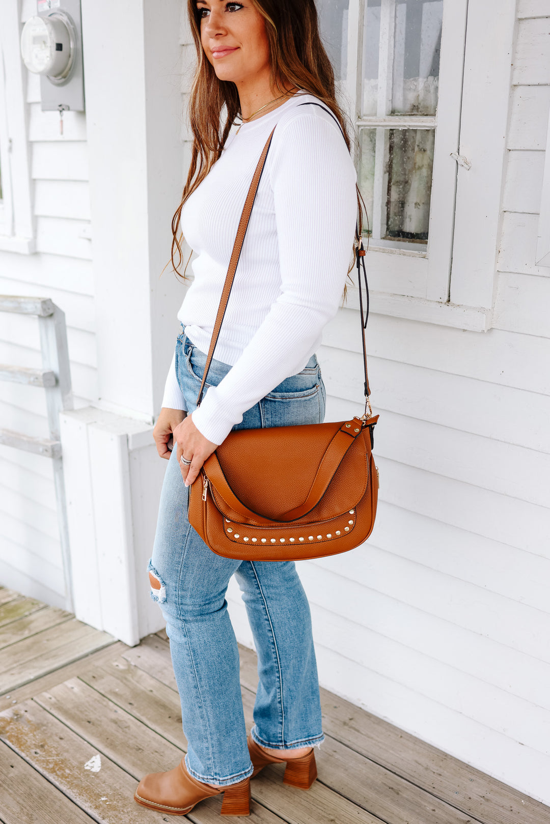 Monet Stud Crossbody - Brown