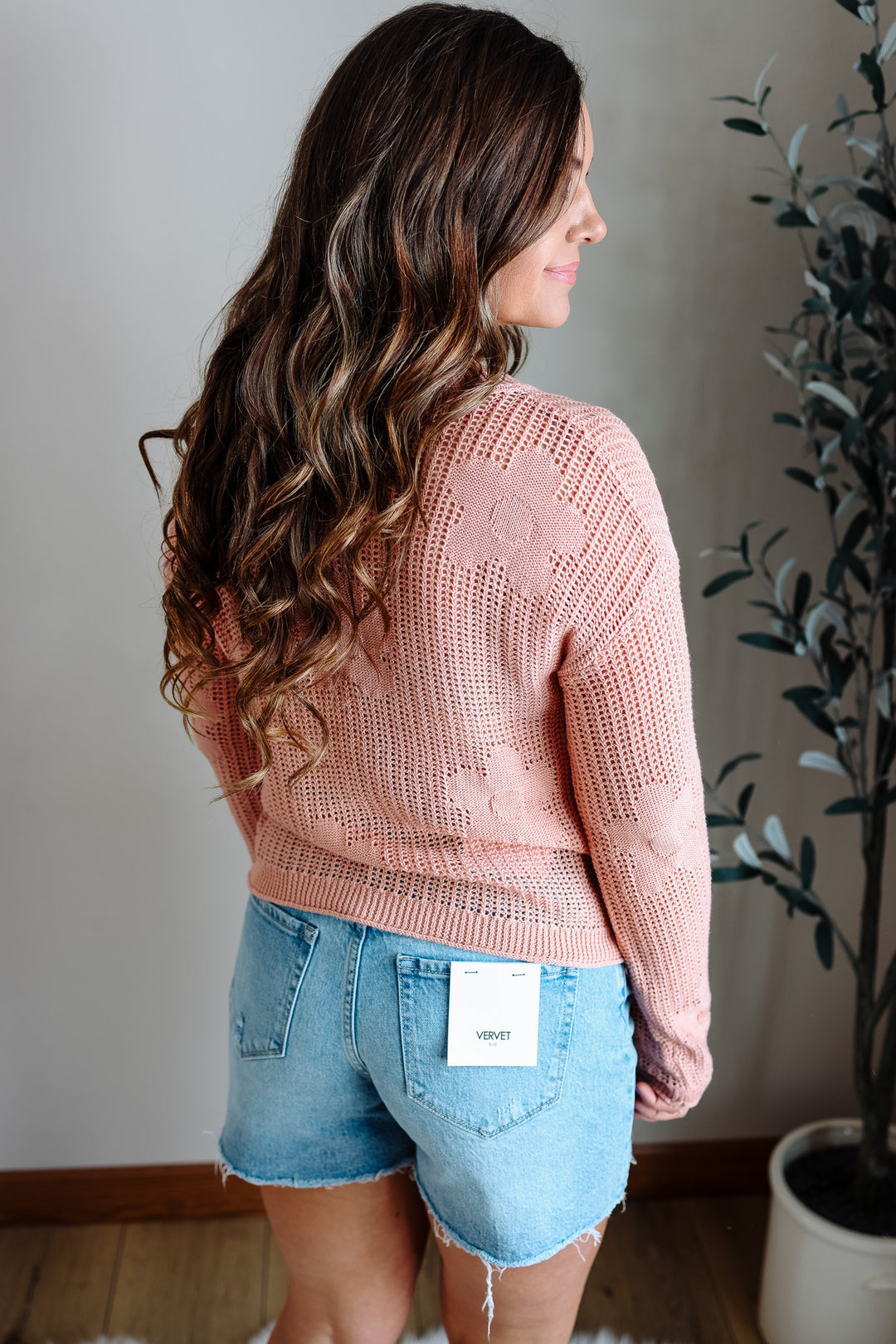 Demi Flower Open Work Sweater - Apricot