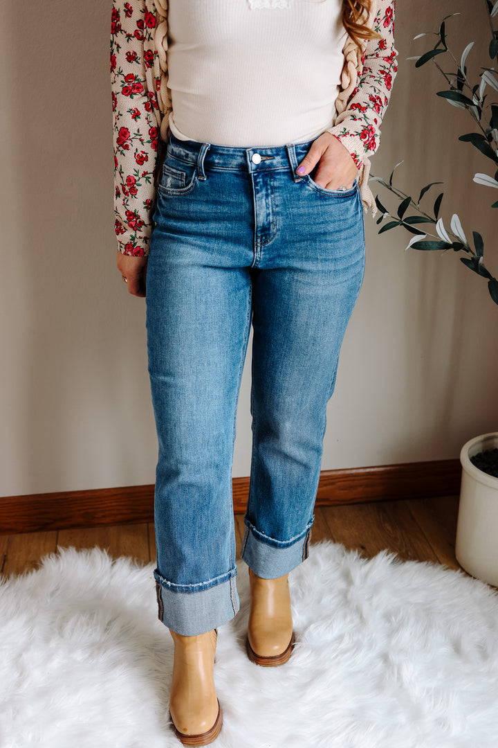 VERVET: Chase High Rise Cuffed Straight Jeans