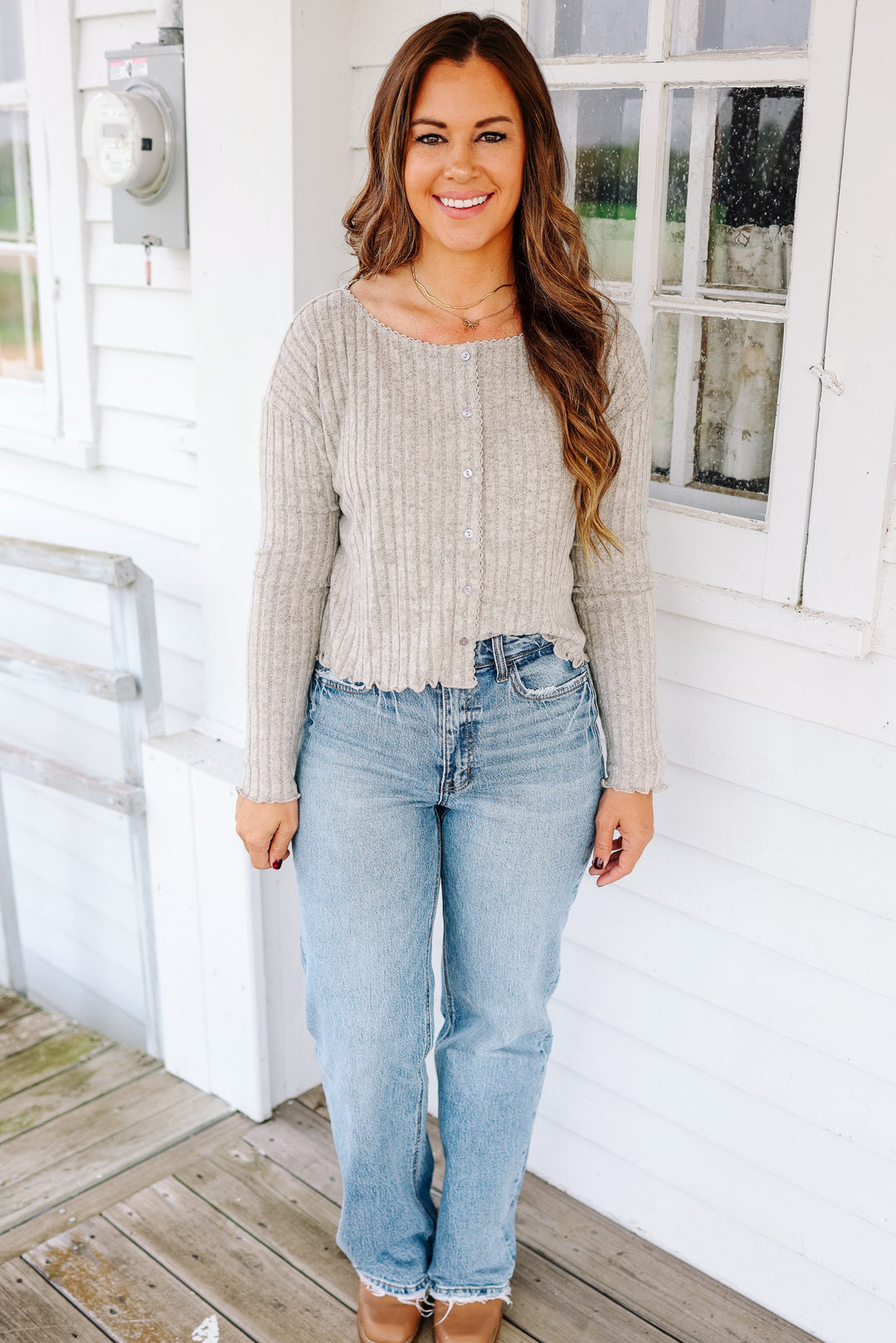 Thea Brushed Ribbed Crop Cardigan