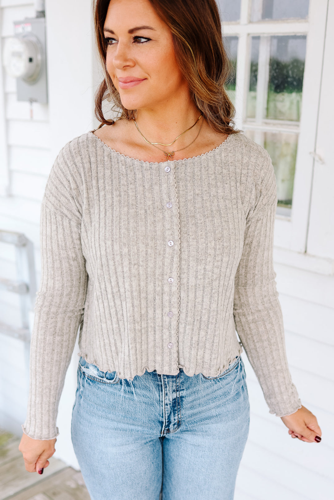 Thea Brushed Ribbed Crop Cardigan