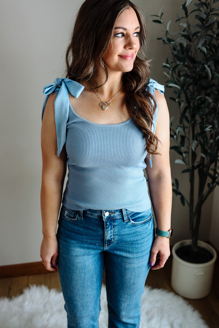 Louise Shoulder Tie Tank -  Powder Blue