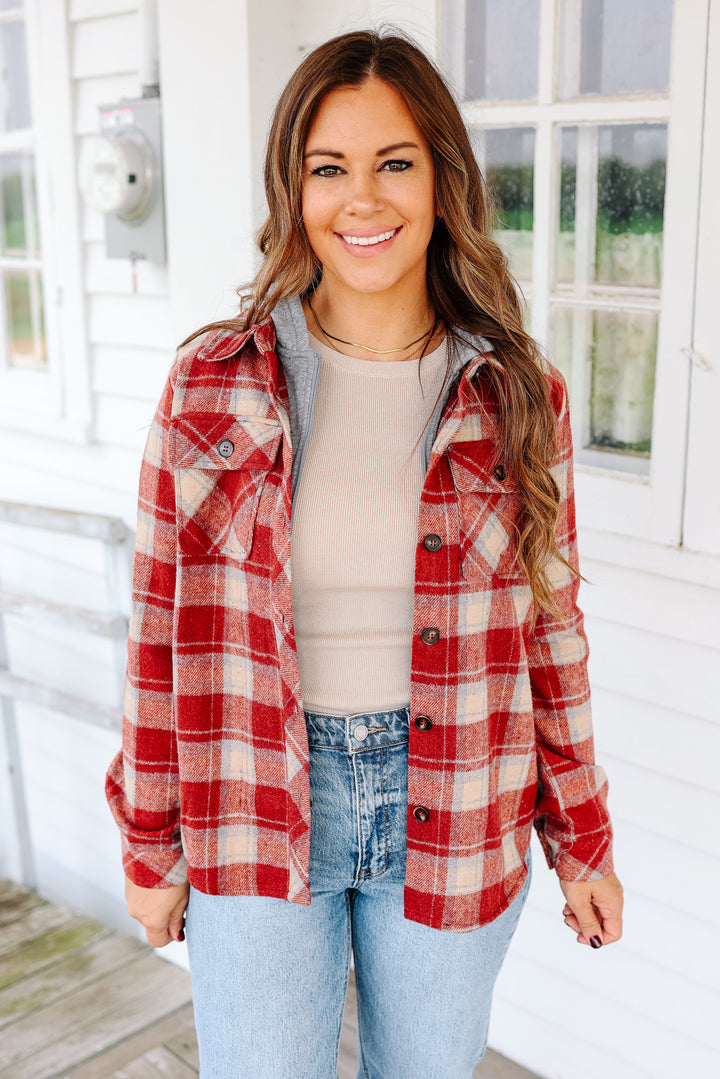 Brooks Plaid Shacket - Red