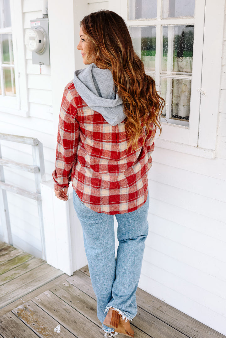 Brooks Plaid Shacket - Red